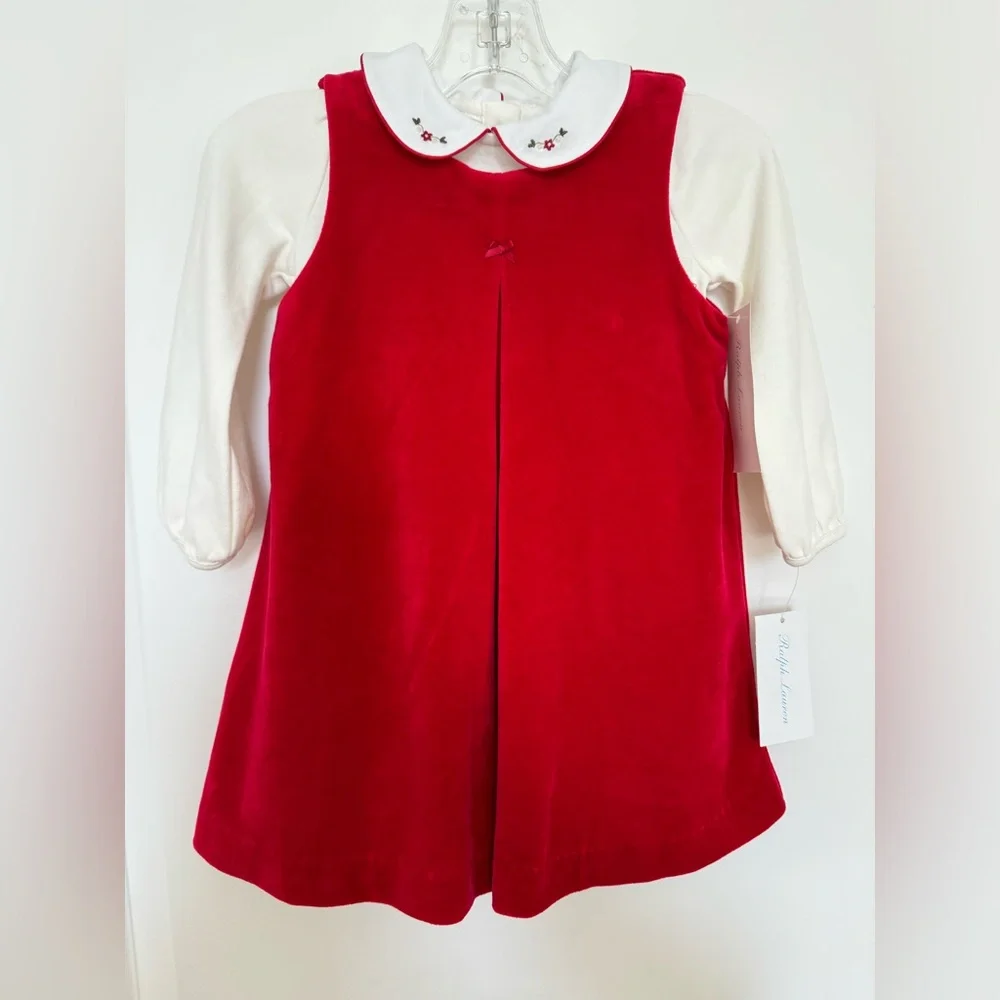 New Baby Ralph Lauren Bodysuit & Velour Dress Set